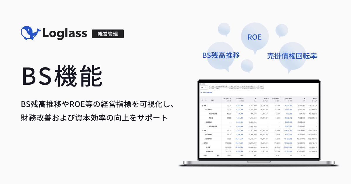 クラウド経営管理システム「Loglass」が、 「BS機能」を10月22日(火)より提供開始